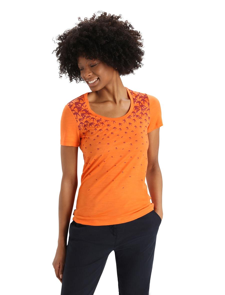 T Shirts Icebreaker Merino Tech Lite II Corta Sleeve Scoop Migration Femme Orange | FR 1590SGLO